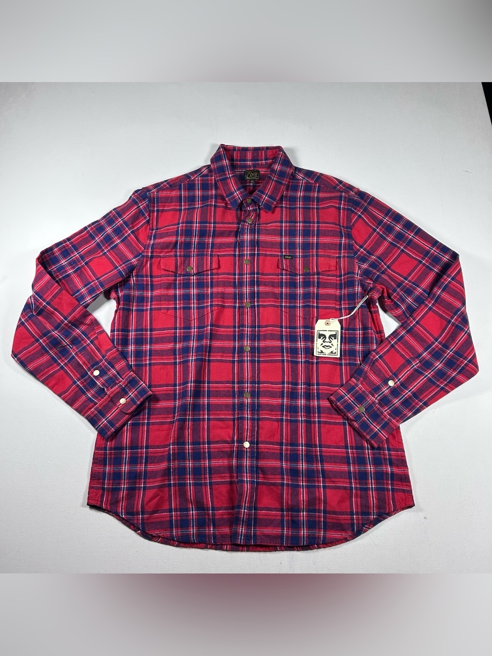 Obey Flannel Jacket Mens XL Shacket NWT Cotton Snap Button Plaid VTG Y2k Red NEW